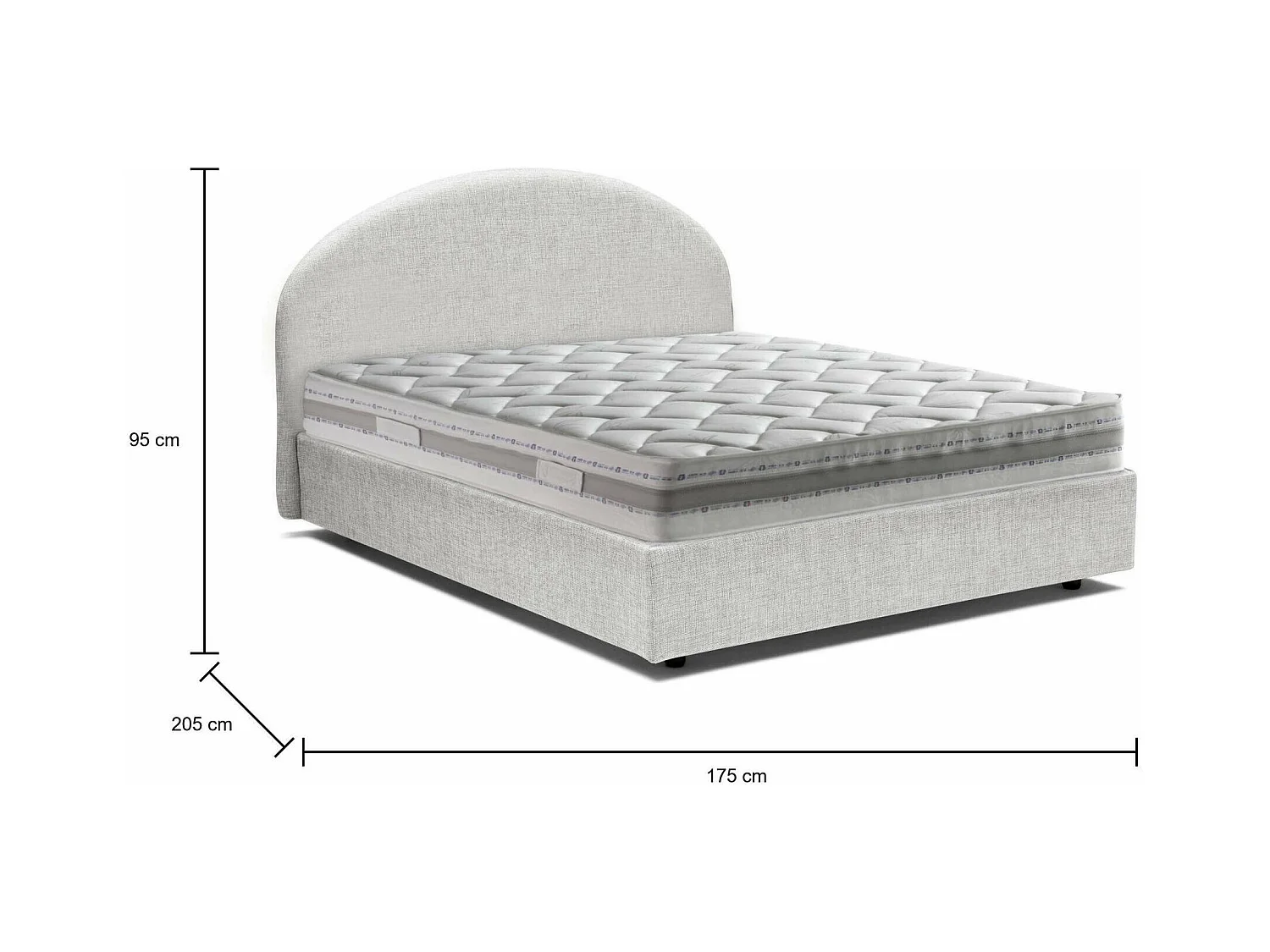 Lit double Cora, Lit coffre avec revêtement en tissu, 100% Made in Italy, Ouverture frontale, avec matelas 160x190 cm inclus, Blanc