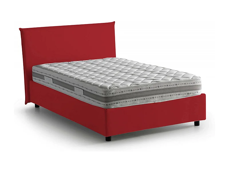 Cama doble Asmara, canapé con revestimiento de tela, 100% Made in Italy, apertura frontal, con colchón de 120x190 cm incluido, Rojo