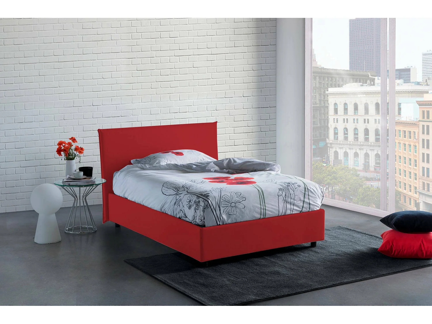 Asmara tweepersoonsbed, opbergbed met stoffen bekleding, 100% Made in Italy, opening aan de voorkant, inclusief matras van 120x190 cm, Rood