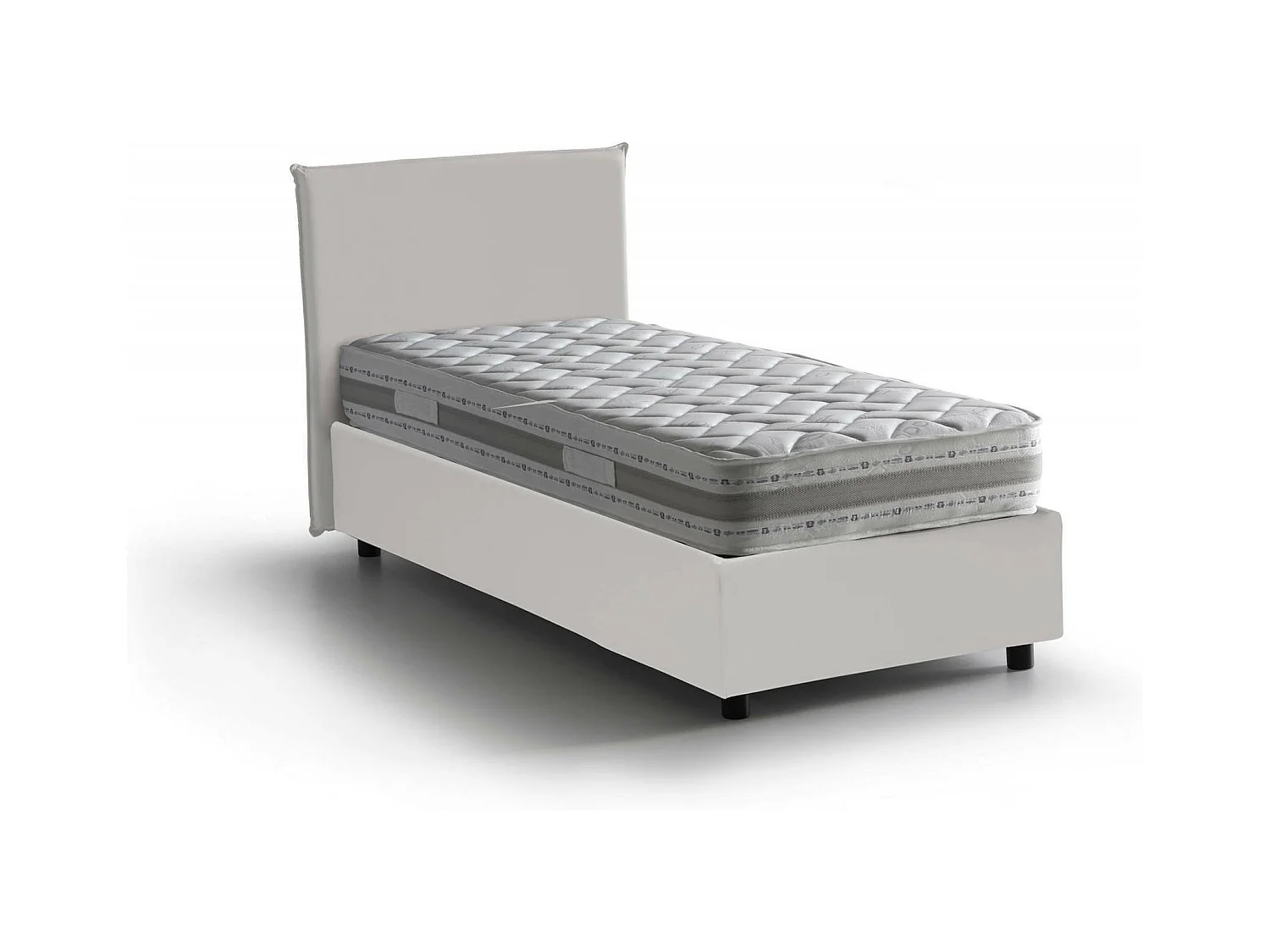 Lit simple Cinzia, Lit coffre avec revêtement en éco-cuir, 100% Made in Italy, Ouverture frontale, avec matelas 90x200 cm inclus, Blanc