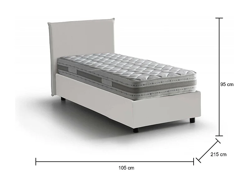 Italia Talamo Eenpersoonsbed Cinzia Wit Matras Inbegrepen, Afneembare Overtrek, Opbergruimte Made in Italy