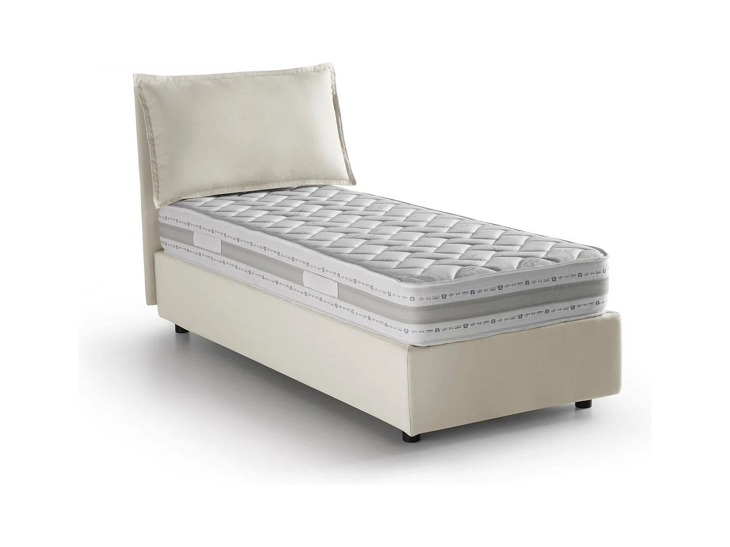 Lit simple Carolina, Lit coffre avec revêtement en tissu, 100% Made in Italy, Ouverture frontale, avec matelas 80x190 cm inclus, Beige