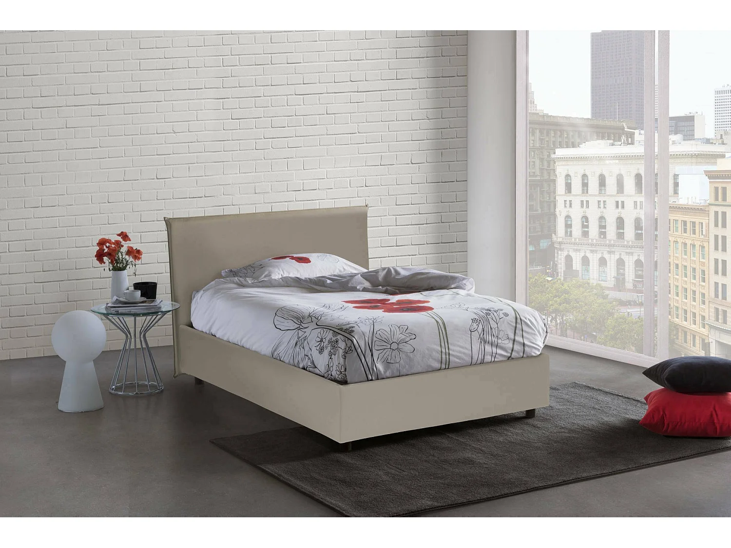 Cama doble Ascenza, canapé con tapizado en ecopiel, 100% Made in Italy, apertura frontal, con colchón 120x190 cm incluido, gris tórtola