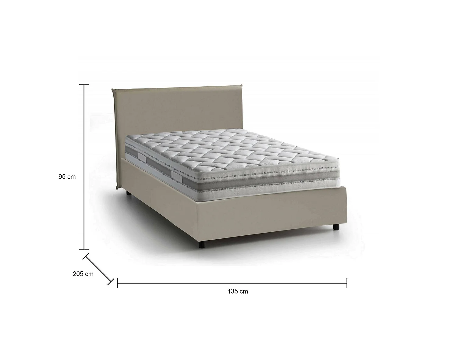 Lit double Ascenza, lit coffre avec revêtement en éco-cuir, 100% Made in Italy, ouverture frontale, avec matelas 120x190 cm inclus, gris tourterelle