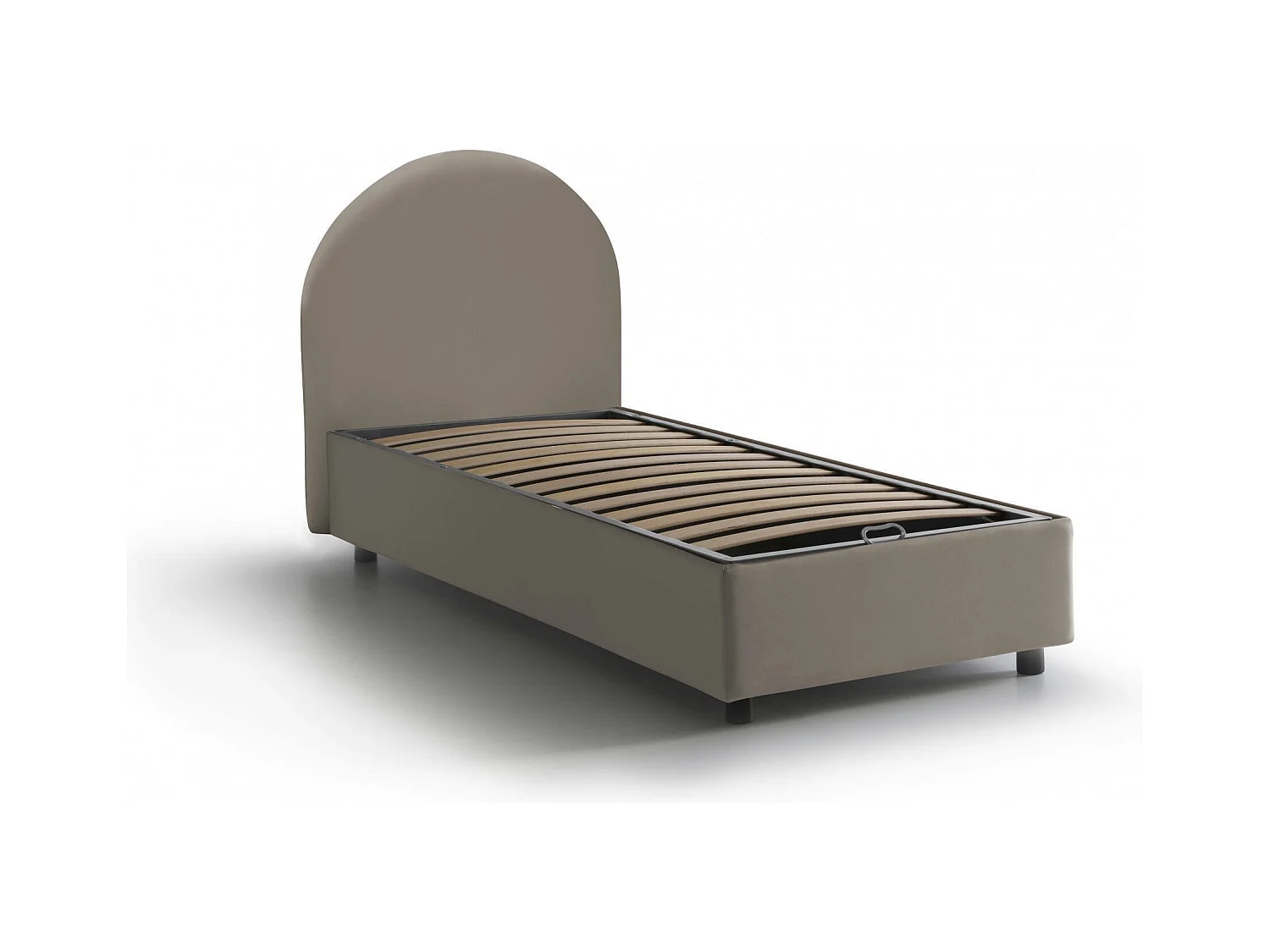 Lit simple Alice, Lit coffre avec revêtement en éco-cuir, 100% Made in Italy, Ouverture frontale, avec matelas 80x190 cm inclus, Taupe
