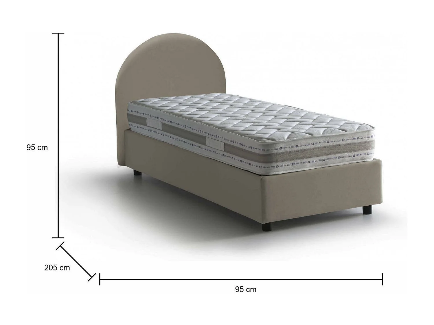 Cama de solteiro Alice, Cama arrumação com forro de couro ecológico, 100% Fabricado na Itália, Abertura frontal, com colchão 80x190 cm incluído, Taupe