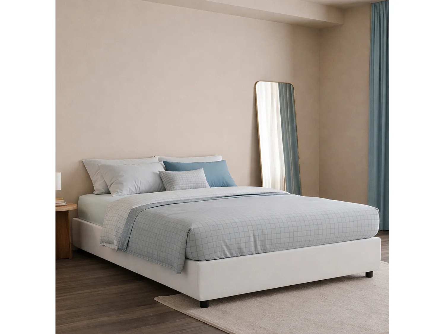 Lit double Dana, Lit coffre avec revêtement en tissu, 100% Made in Italy, Ouverture frontale, avec matelas 160x190 cm inclus, Blanc