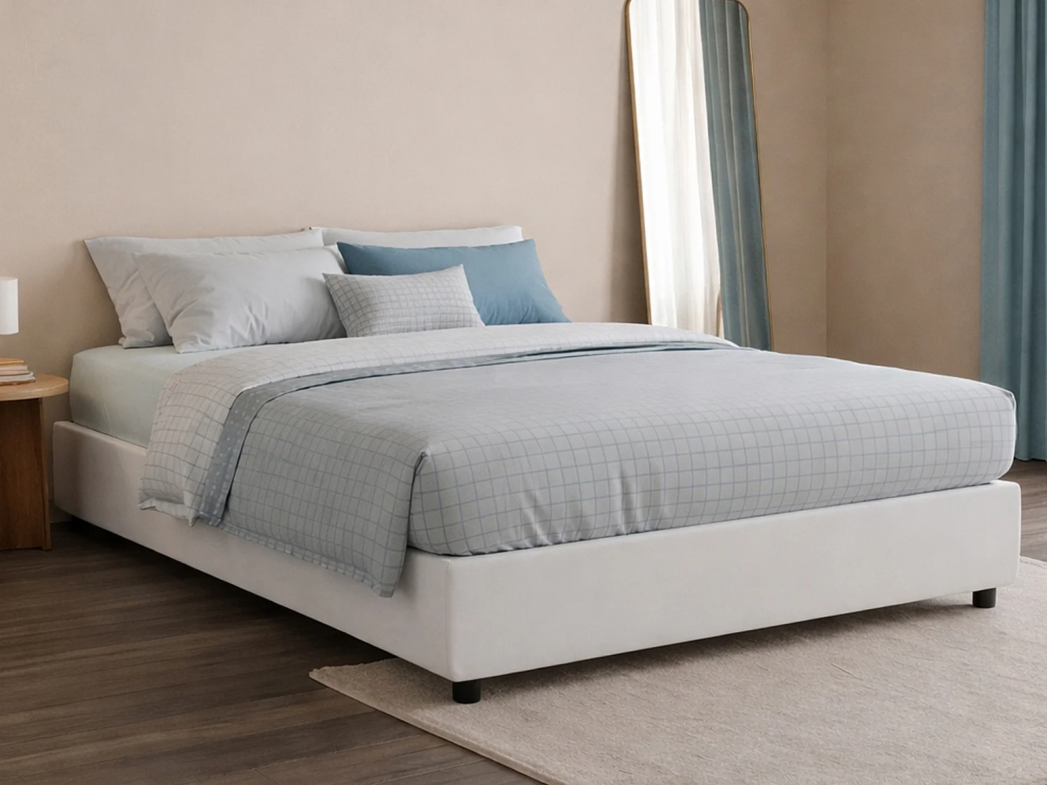 Lit double Dana, Lit coffre avec revêtement en tissu, 100% Made in Italy, Ouverture frontale, avec matelas 160x190 cm inclus, Blanc