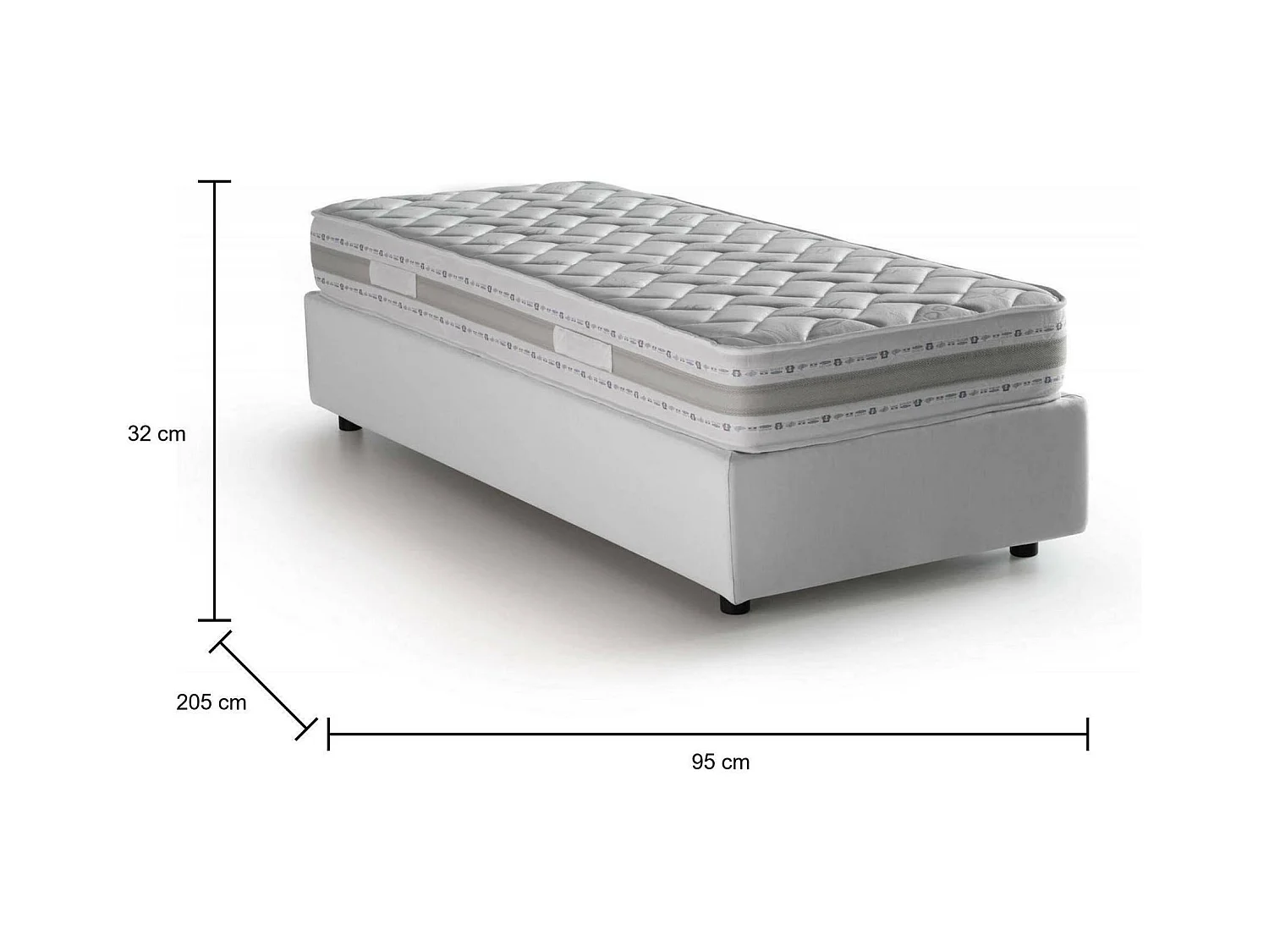 Letto singolo Amelia, Letto contenitore con rivestimento in tessuto, 100% Made in Italy, Apertura frontale, con materasso Cm 80x190 incluso, Bianco