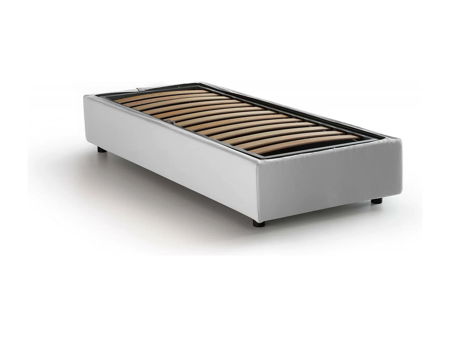 Lit simple Amelia, Lit coffre avec revêtement en tissu, 100% Made in Italy, Ouverture frontale, avec matelas 80x190 cm inclus, Blanc