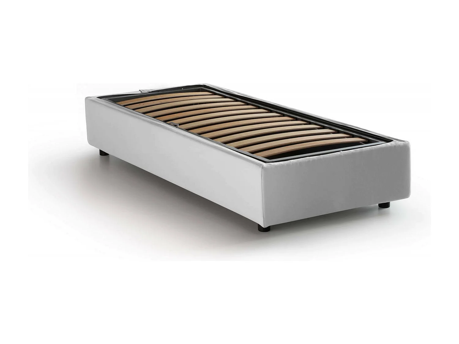 Lit simple Amelia, Lit coffre avec revêtement en tissu, 100% Made in Italy, Ouverture frontale, avec matelas 80x190 cm inclus, Blanc