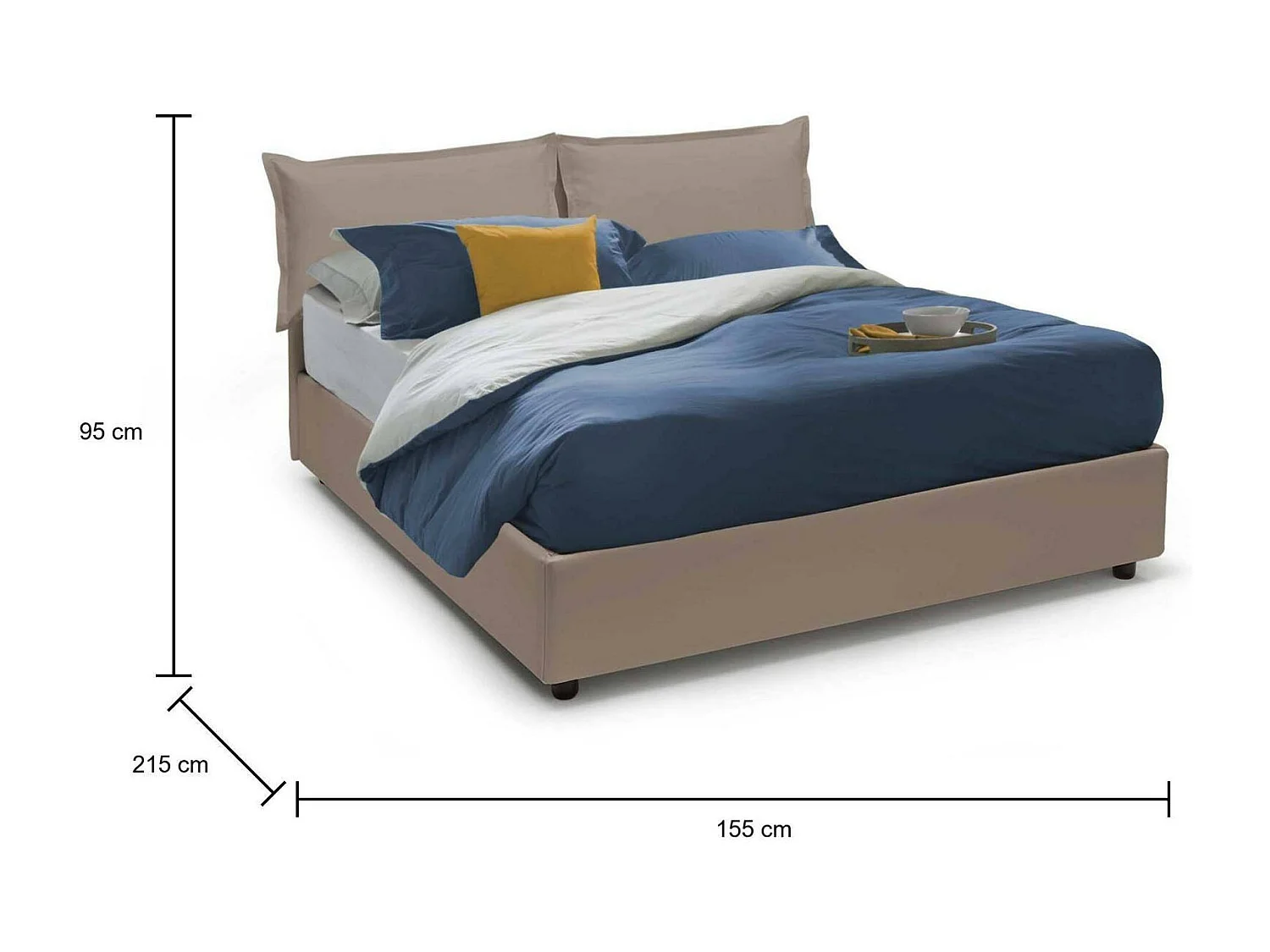 Lit double Lucrezia, Lit coffre avec revêtement en éco-cuir, 100% Made in Italy, Ouverture frontale, adapté pour matelas 140x200 cm, Taupe
