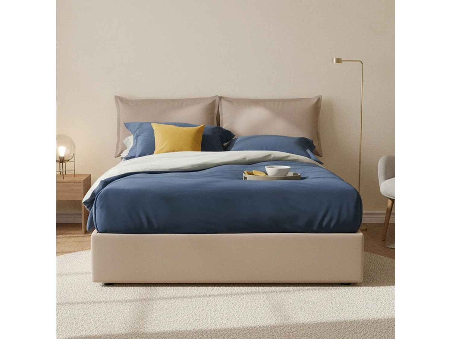 Lit double Lucrezia, Lit coffre avec revêtement en éco-cuir, 100% Made in Italy, Ouverture frontale, adapté pour matelas 140x200 cm, Taupe
