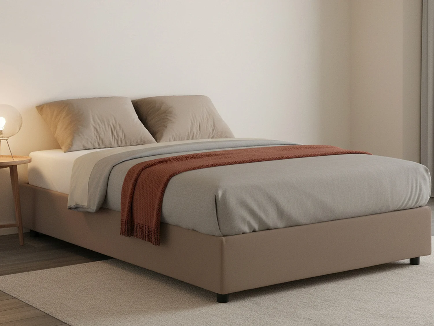 Lit double Arianna, lit coffre avec revêtement en tissu, 100% Made in Italy, ouverture frontale, adapté pour matelas 120x200 cm, gris tourterelle