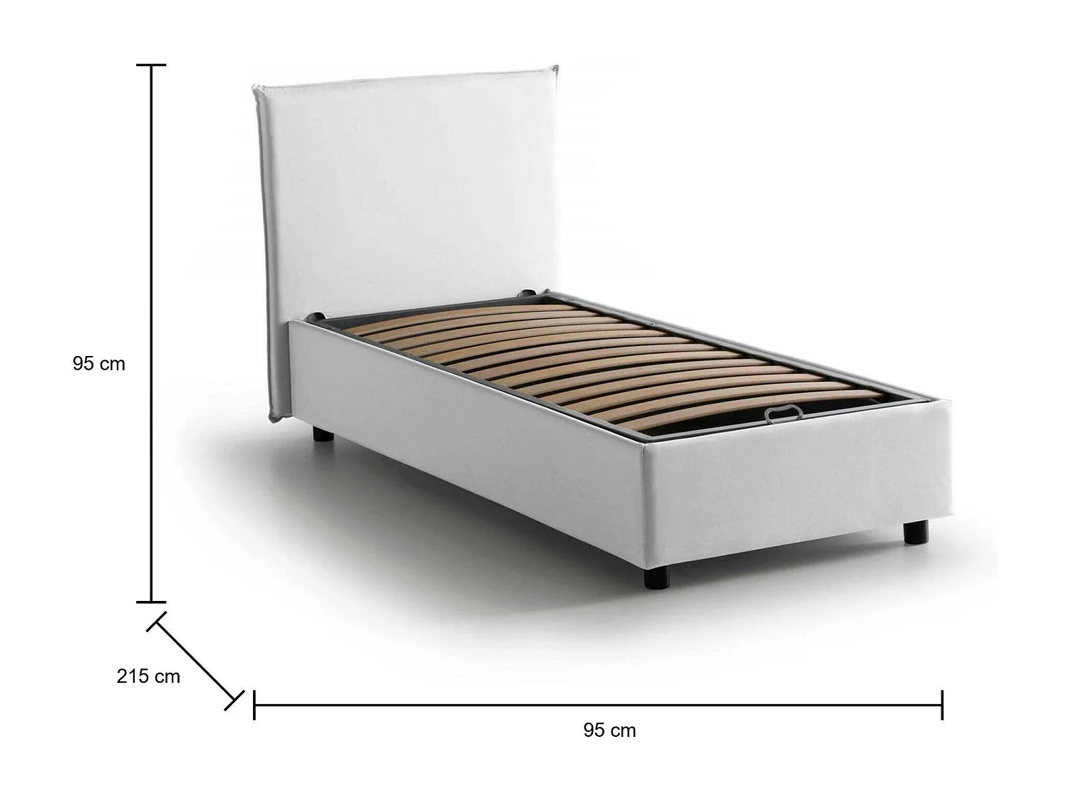 Lit simple Cassiopea, Lit coffre avec revêtement en tissu, 100% Made in Italy, Ouverture frontale, adapté pour matelas 80x200 cm, Blanc