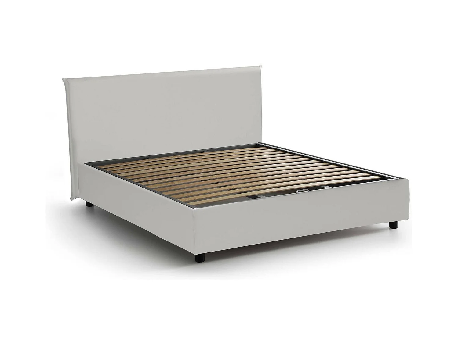 Cama doble Belinda, Cama contenedor con revestimiento de cuero ecológico, 100% Made in Italy, Apertura frontal, Apto para colchón de 140x200 cm, Blanco