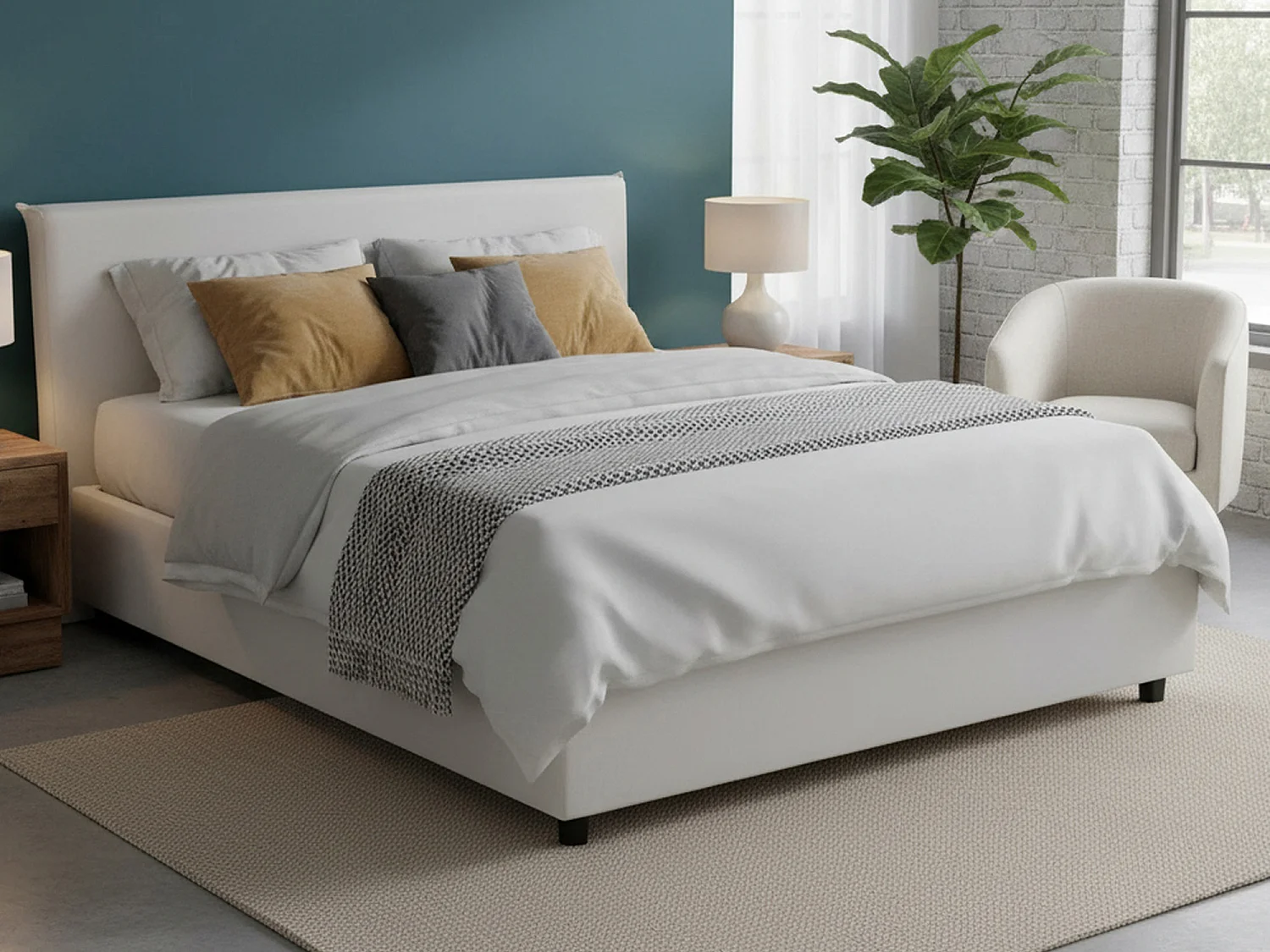 Talamo Italia Frans Bed Belinda Wit Met Opbergruimte Matrasmaat 140x200 cm, Gestoffeerd Made in Italy
