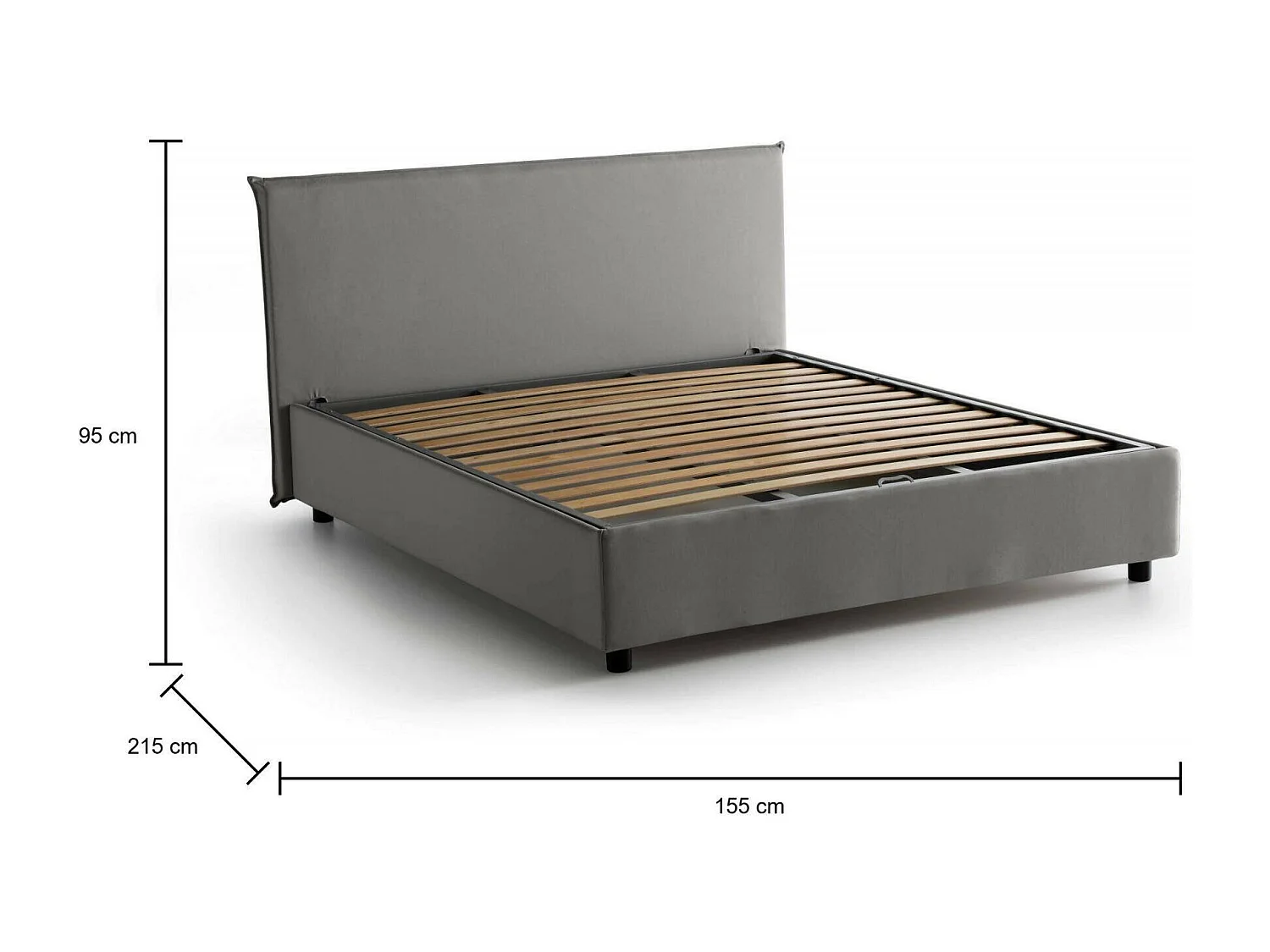 Lit double Berenice, Lit coffre avec revêtement en tissu, 100% Made in Italy, Ouverture frontale, adapté pour matelas 140x200 cm, Gris