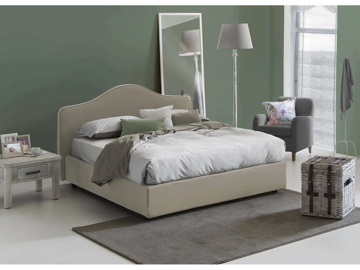 Lit double Isotta, Lit coffre avec revêtement en tissu, 100% Made in Italy, Ouverture frontale, adapté pour matelas 160x200 cm, gris tourterelle