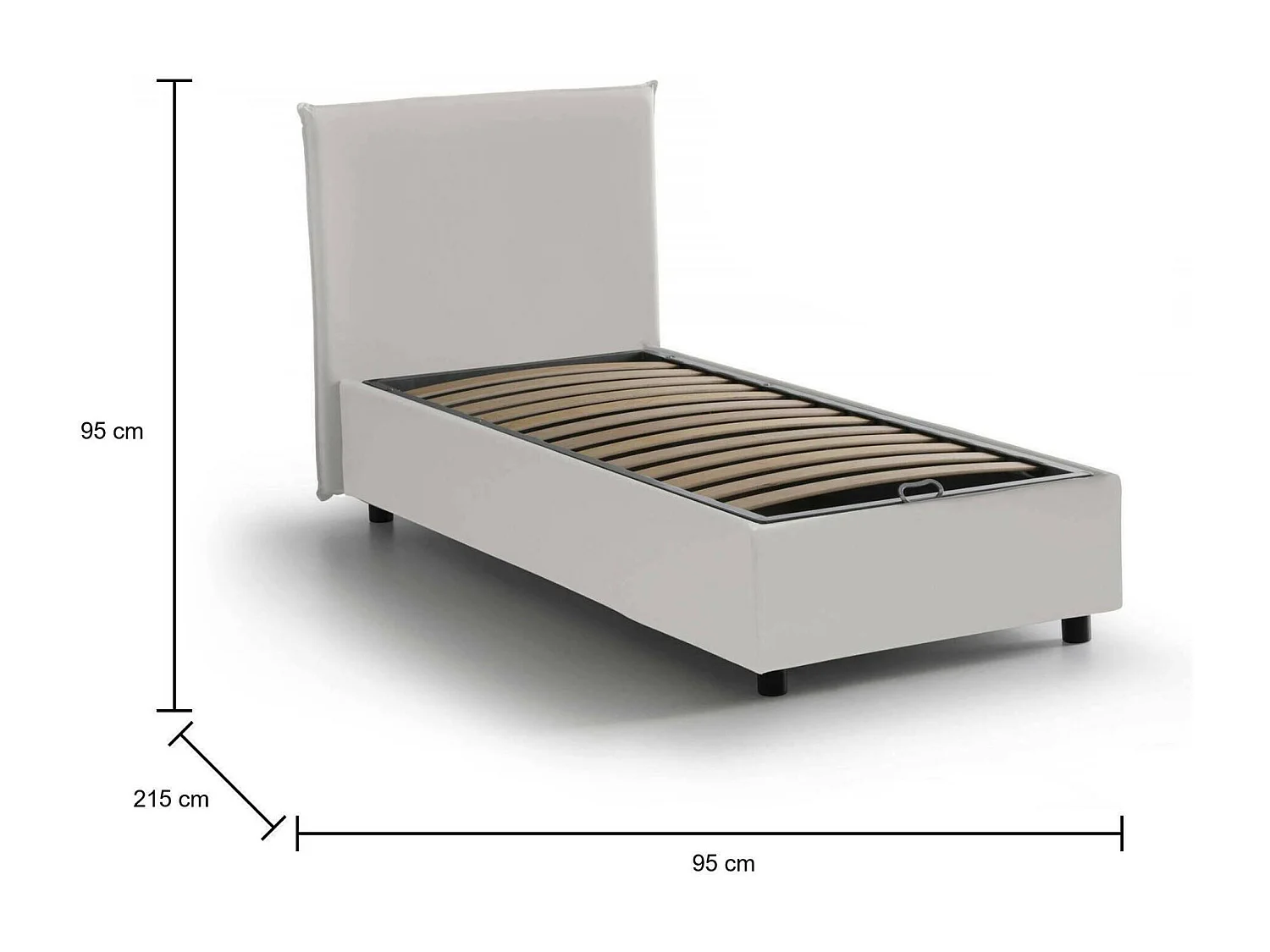 Cama individual Cartisia, Cama contenedor con revestimiento de cuero ecológico, 100% Made in Italy, Apertura frontal, Apto para colchón de 80x200 cm, Blanco