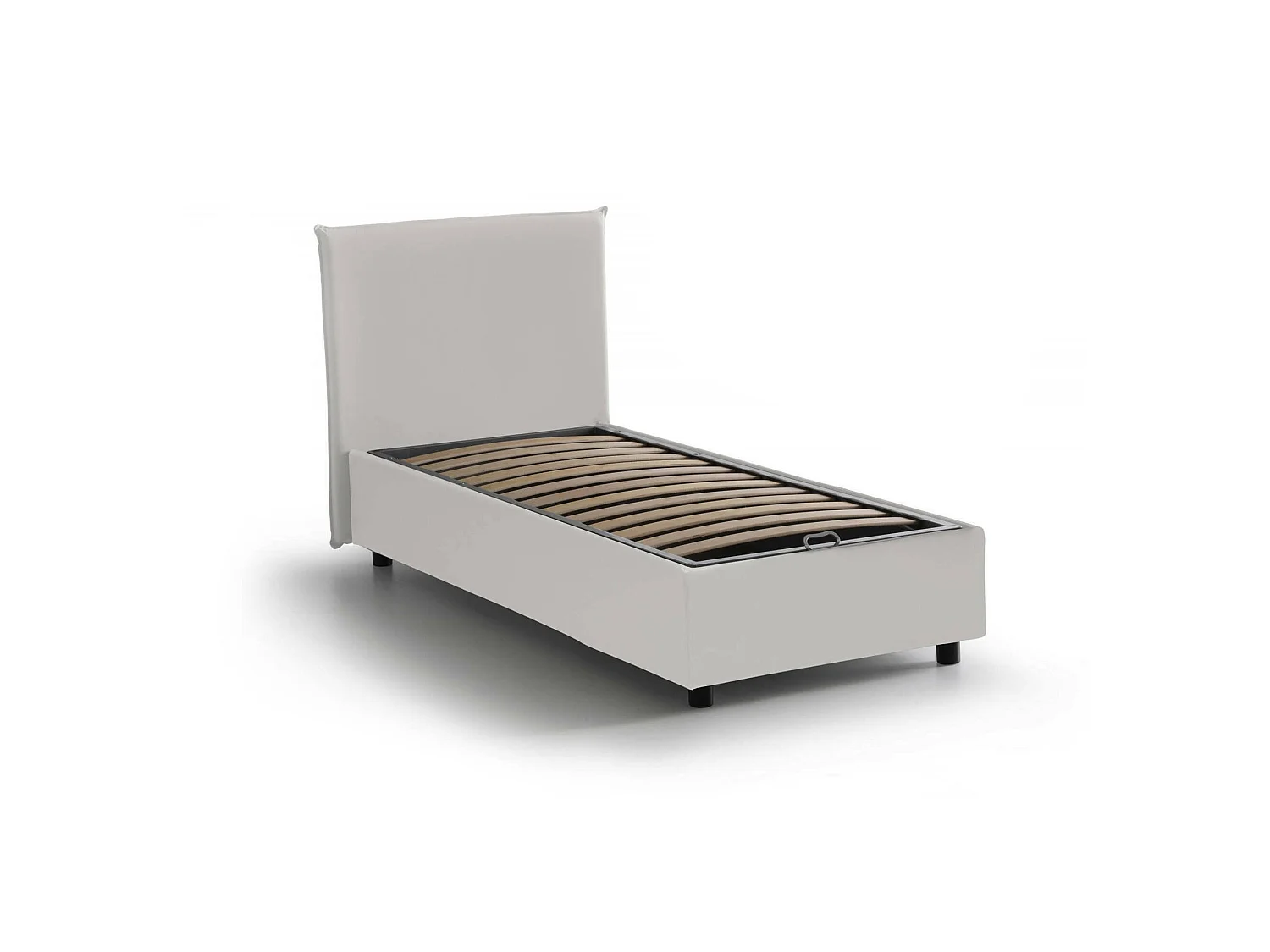 Lit simple Cartisia, Lit coffre avec revêtement en éco-cuir, 100% Made in Italy, Ouverture frontale, adapté pour matelas 80x200 cm, Blanc