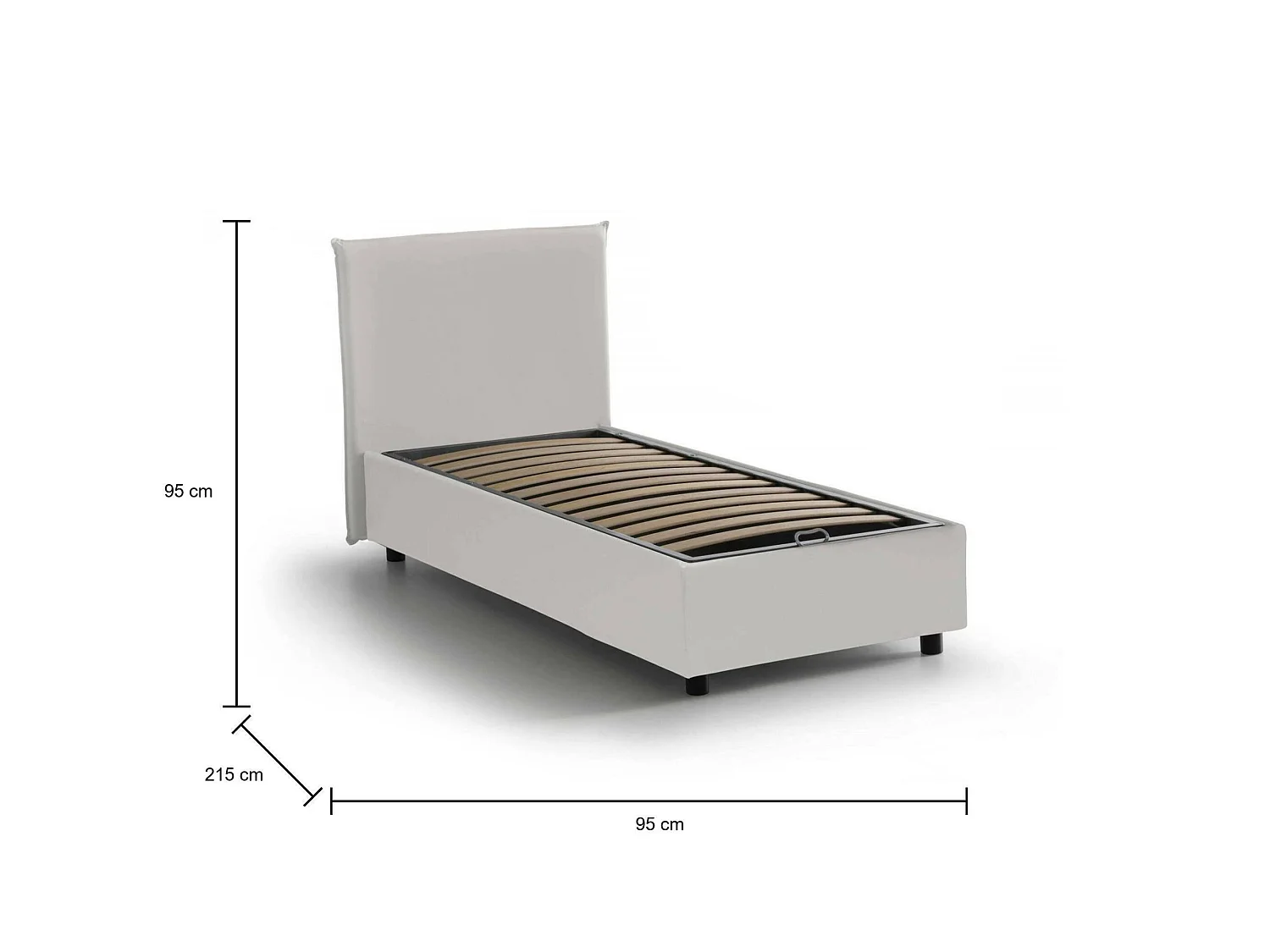 Lit simple Cartisia, Lit coffre avec revêtement en éco-cuir, 100% Made in Italy, Ouverture frontale, adapté pour matelas 80x200 cm, Blanc