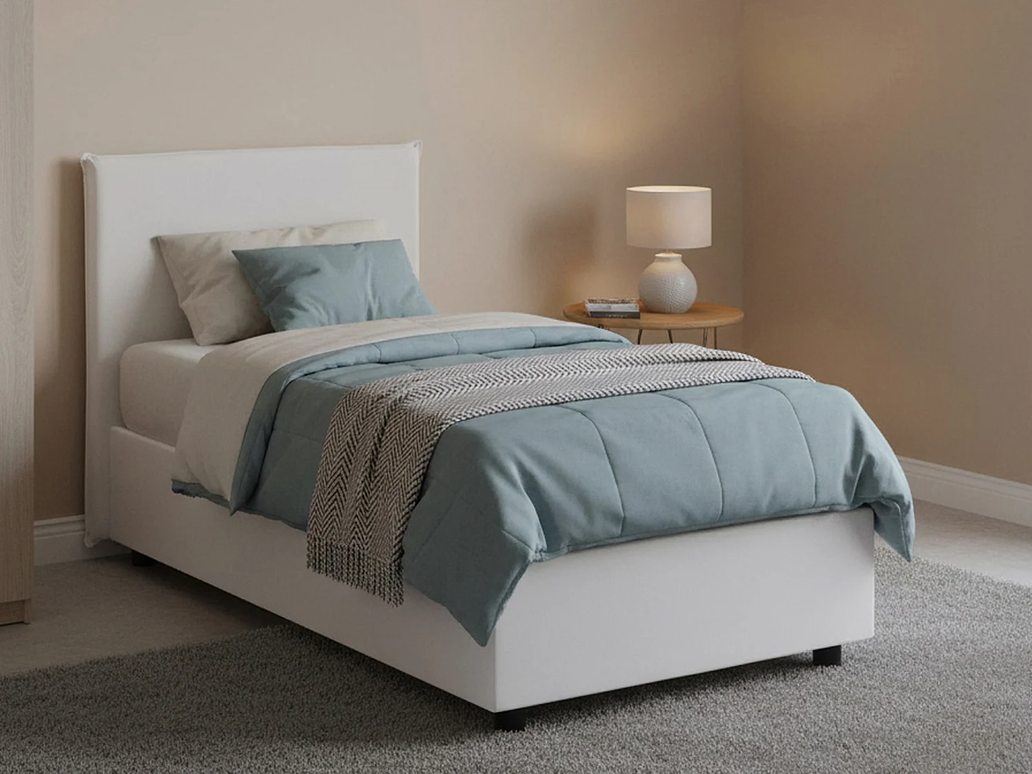 Lit simple Cartisia, Lit coffre avec revêtement en éco-cuir, 100% Made in Italy, Ouverture frontale, adapté pour matelas 80x200 cm, Blanc