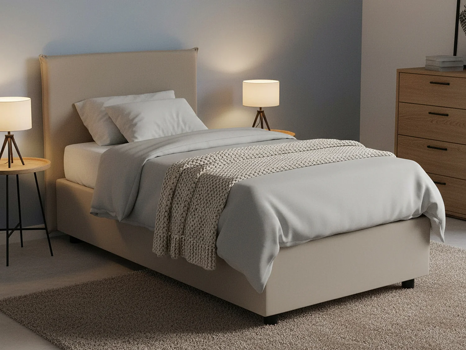Lit simple Cesidia, Lit coffre avec revêtement en éco-cuir, 100% Made in Italy, Ouverture frontale, avec matelas 90x190 cm inclus, Taupe