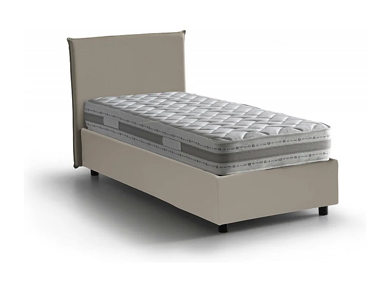 Cesidia-Einzelbett, Bettkasten mit Kunstlederbezug, 100 % Made in Italy, Ã–ffnung vorne, inklusive Matratze 90 x 190 cm, Taupe