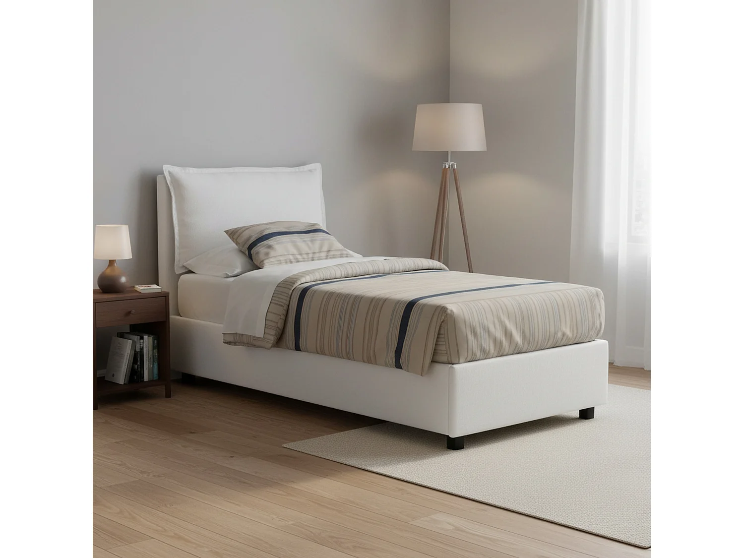 Lit simple Vanessa, Lit coffre avec revêtement en tissu, 100% Made in Italy, Ouverture frontale, adapté pour matelas 80x190 cm, Blanc