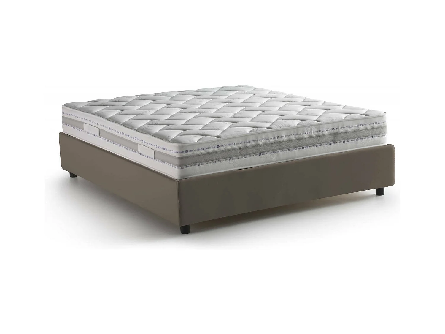 Lit double Cecilia, Lit coffre avec revêtement en éco-cuir, 100% Made in Italy, Ouverture frontale, avec matelas 160x190 cm inclus, Taupe