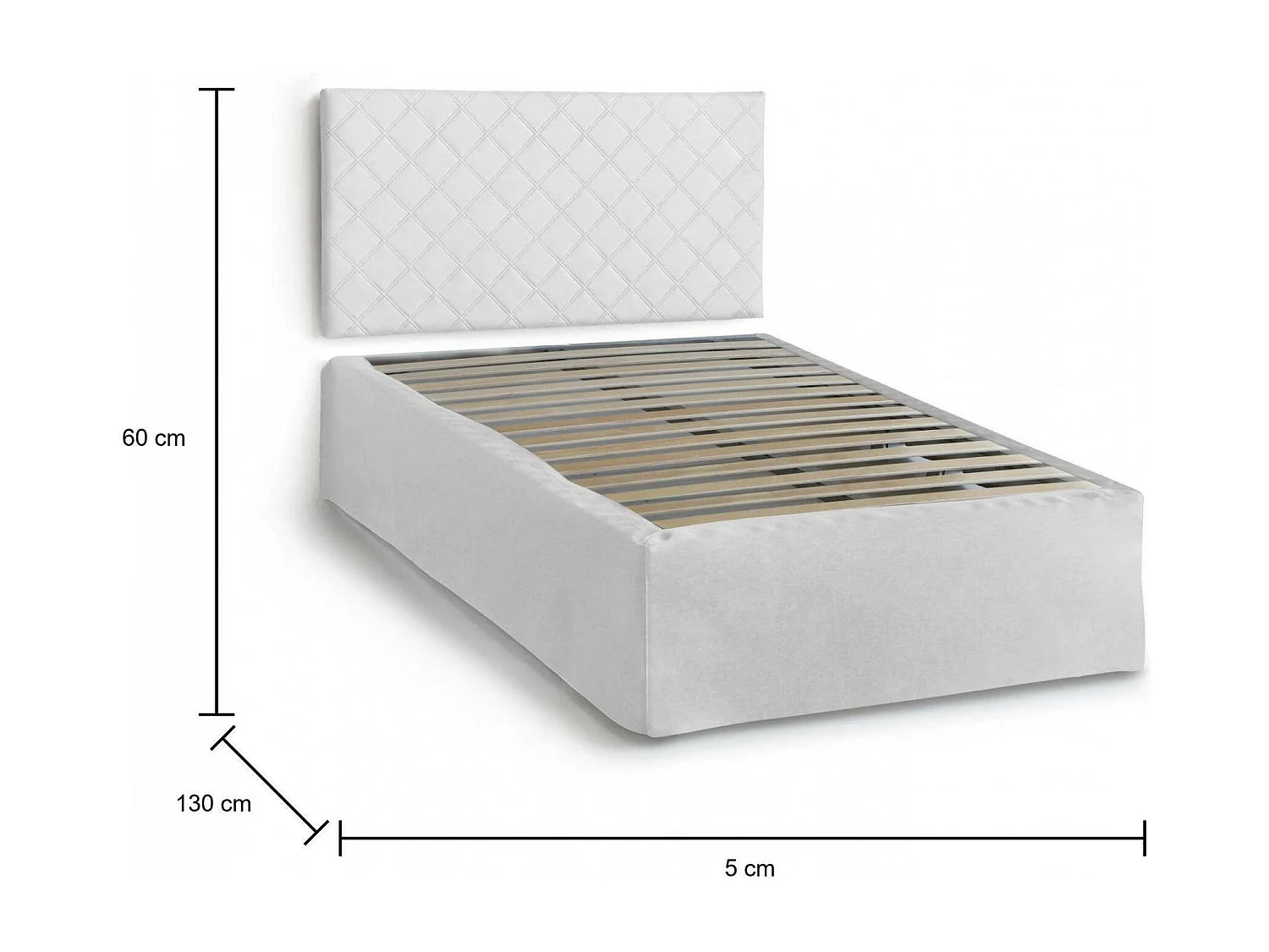 Clea-Doppelbett, Kopfteilset aus Öko-Leder mit orthopädischer Basis und Volant, 100 % Made in Italy, geeignet für eine Matratze 120 x 190 cm, Weiß