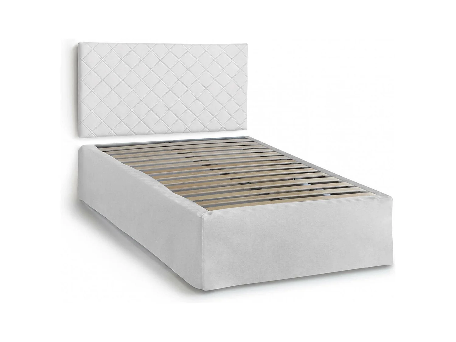 Lit double Clea, ensemble tête de lit en éco-cuir avec sommier orthopédique et volant, 100% Made in Italy, adapté pour un matelas de 120x190 cm, Blanc