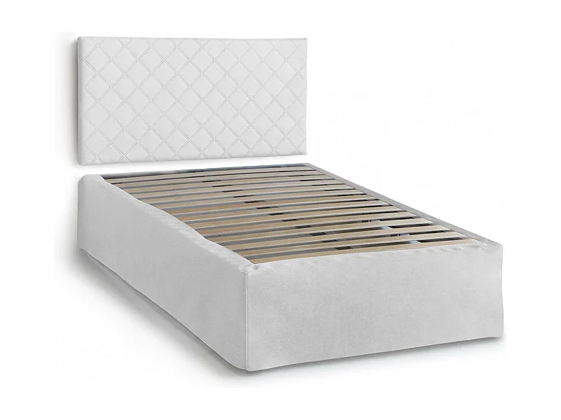Lit double Clea, ensemble tête de lit en éco-cuir avec sommier orthopédique et volant, 100% Made in Italy, adapté pour un matelas de 120x190 cm, Blanc