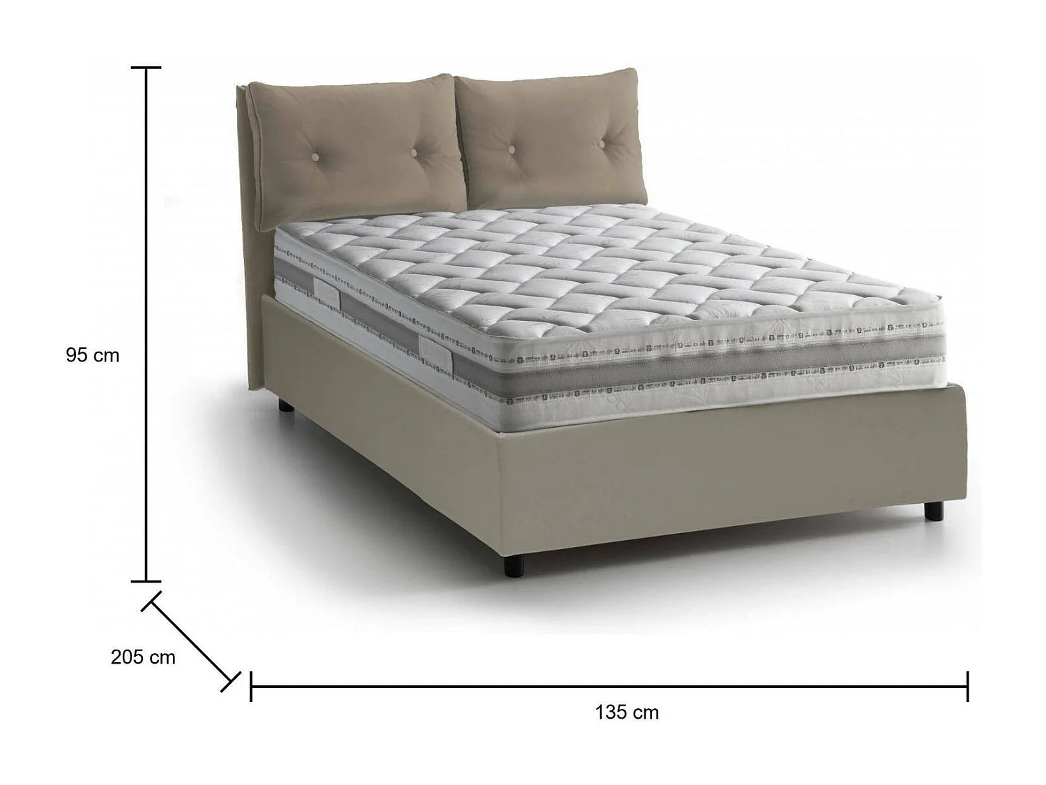 Lit double Emily, Lit coffre avec revêtement en éco-cuir, 100% Made in Italy, Ouverture frontale, avec matelas 120x190 cm inclus, Taupe