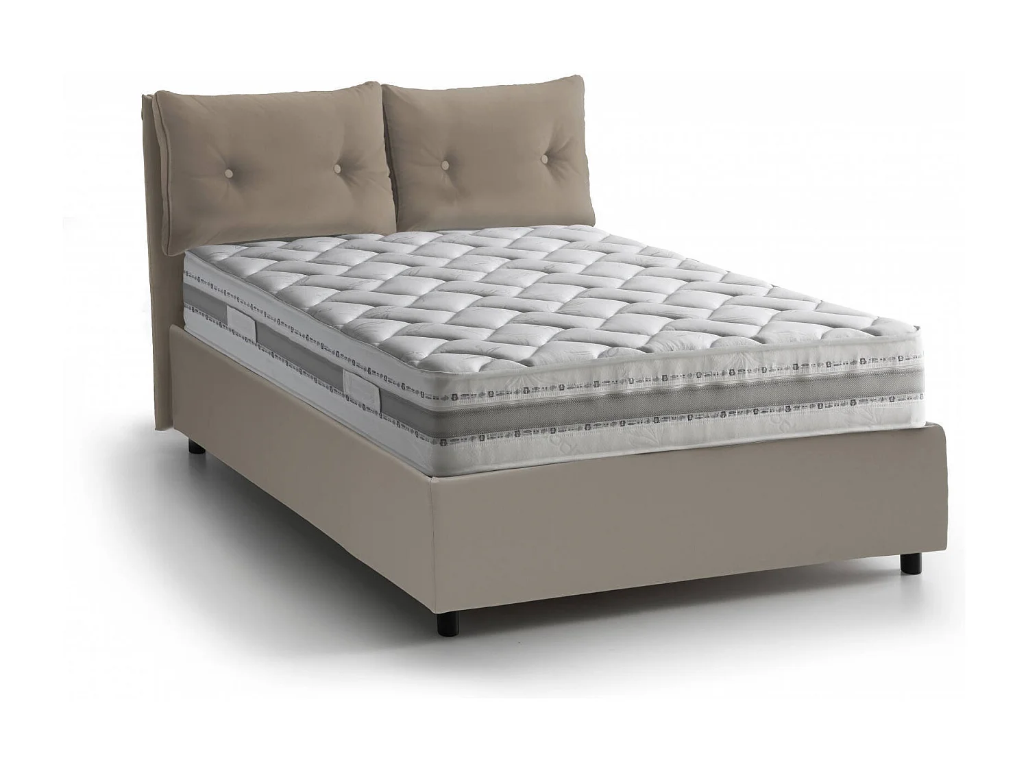 Lit double Emily, Lit coffre avec revêtement en éco-cuir, 100% Made in Italy, Ouverture frontale, avec matelas 120x190 cm inclus, Taupe