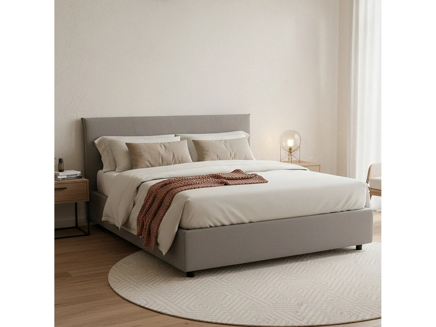 Lit double Bernadette, Lit coffre avec revêtement en tissu, 100% Made in Italy, Ouverture frontale, avec matelas 140x200 cm inclus, Gris