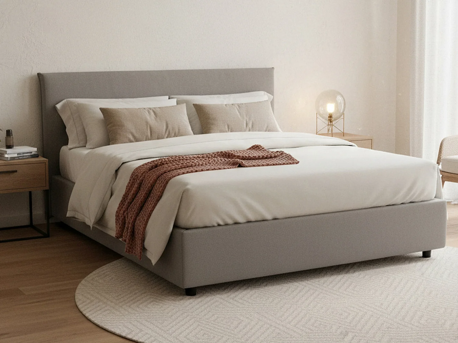 Lit double Bernadette, Lit coffre avec revêtement en tissu, 100% Made in Italy, Ouverture frontale, avec matelas 140x200 cm inclus, Gris