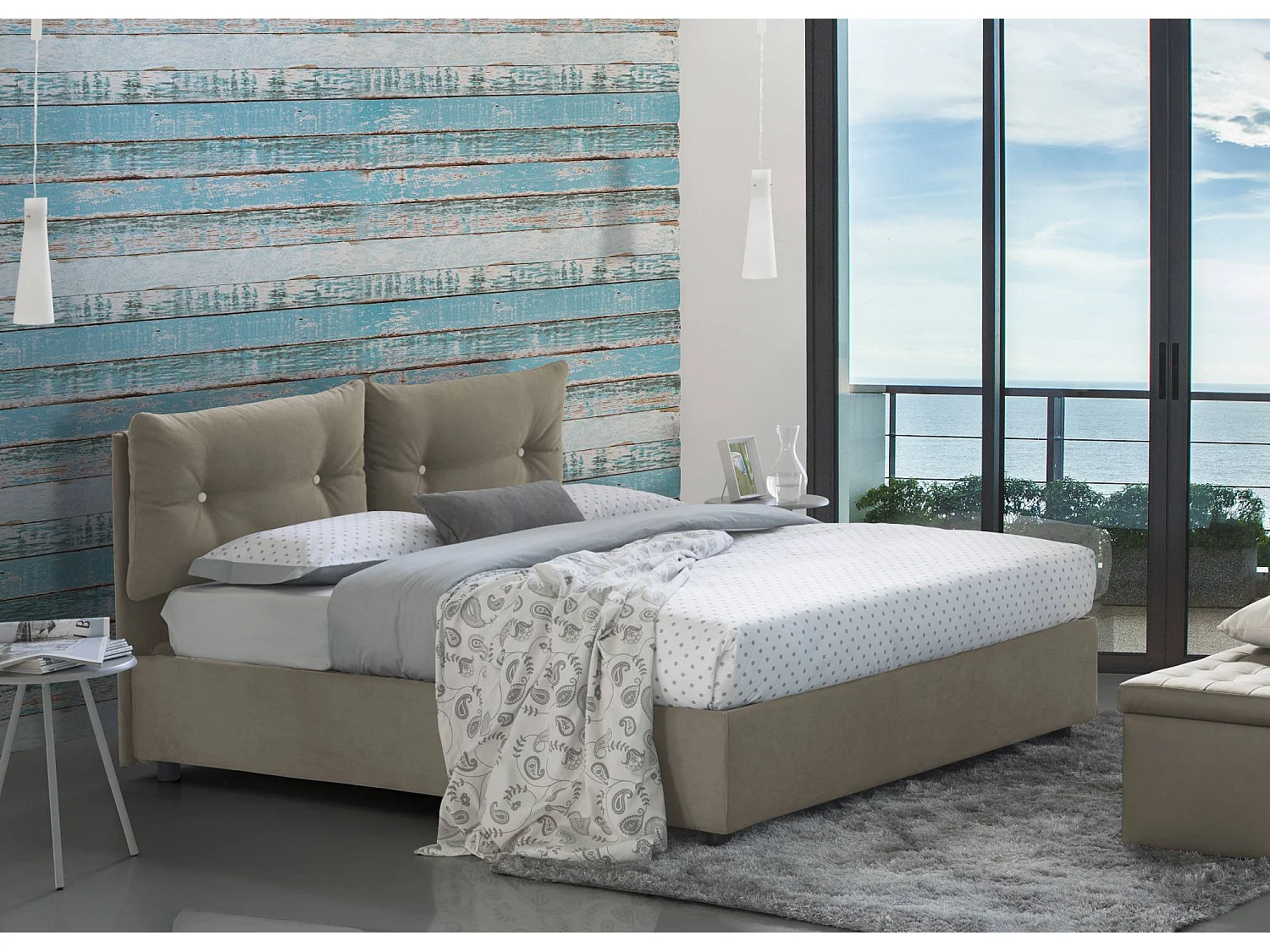 Lit queen size Angelica, lit coffre avec revêtement en tissu, 100% Made in Italy, ouverture frontale, avec matelas 120x190 cm inclus, gris tourterelle