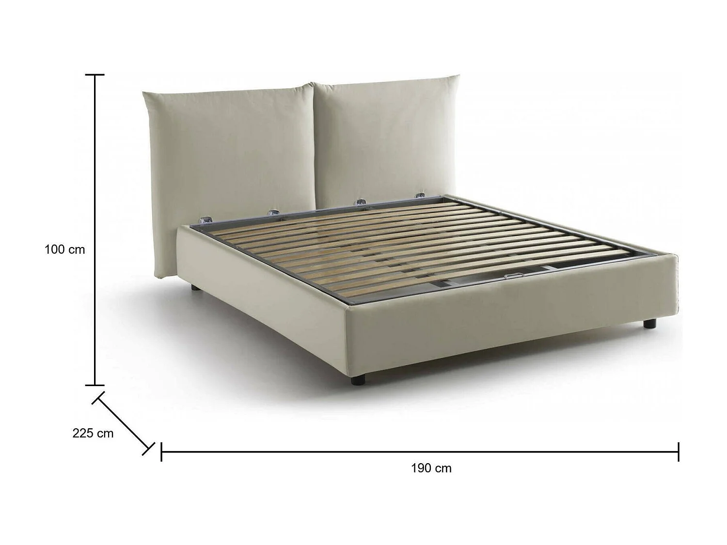 Talamo Italia Tweepersoonsbed Gabriella Beige, Afneembare Hoes, Opslagruimte, Matrasmaat 160x200 cm Made in Italy