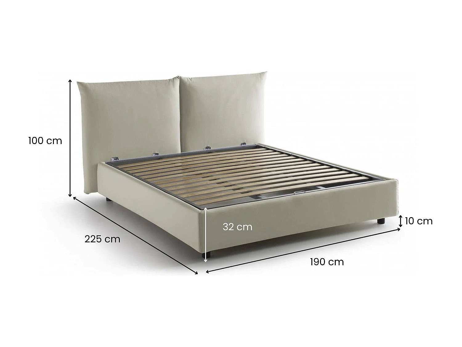 Talamo Italia Tweepersoonsbed Gabriella Beige, Afneembare Hoes, Opslagruimte, Matrasmaat 160x200 cm Made in Italy