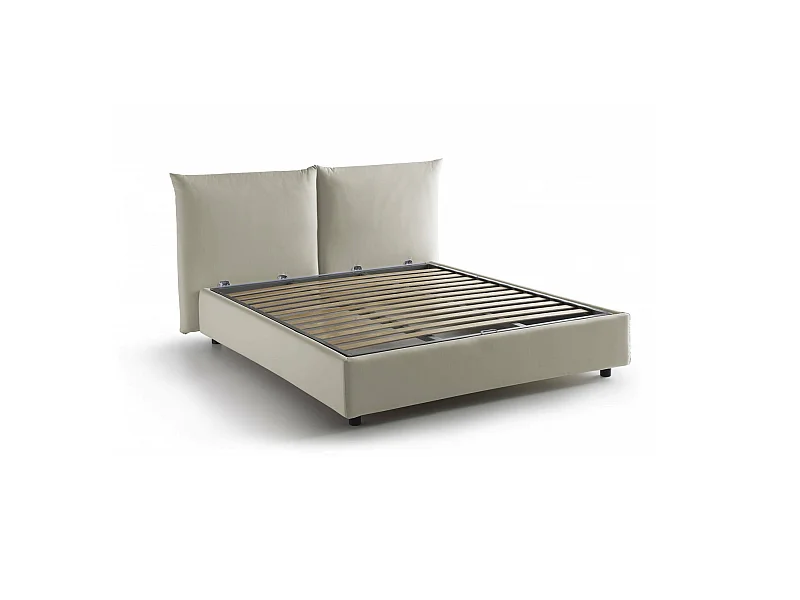 Lit double Gabriella, Lit coffre avec revêtement en tissu, 100% Made in Italy, Ouverture frontale, adapté pour matelas 160x200 cm, Beige