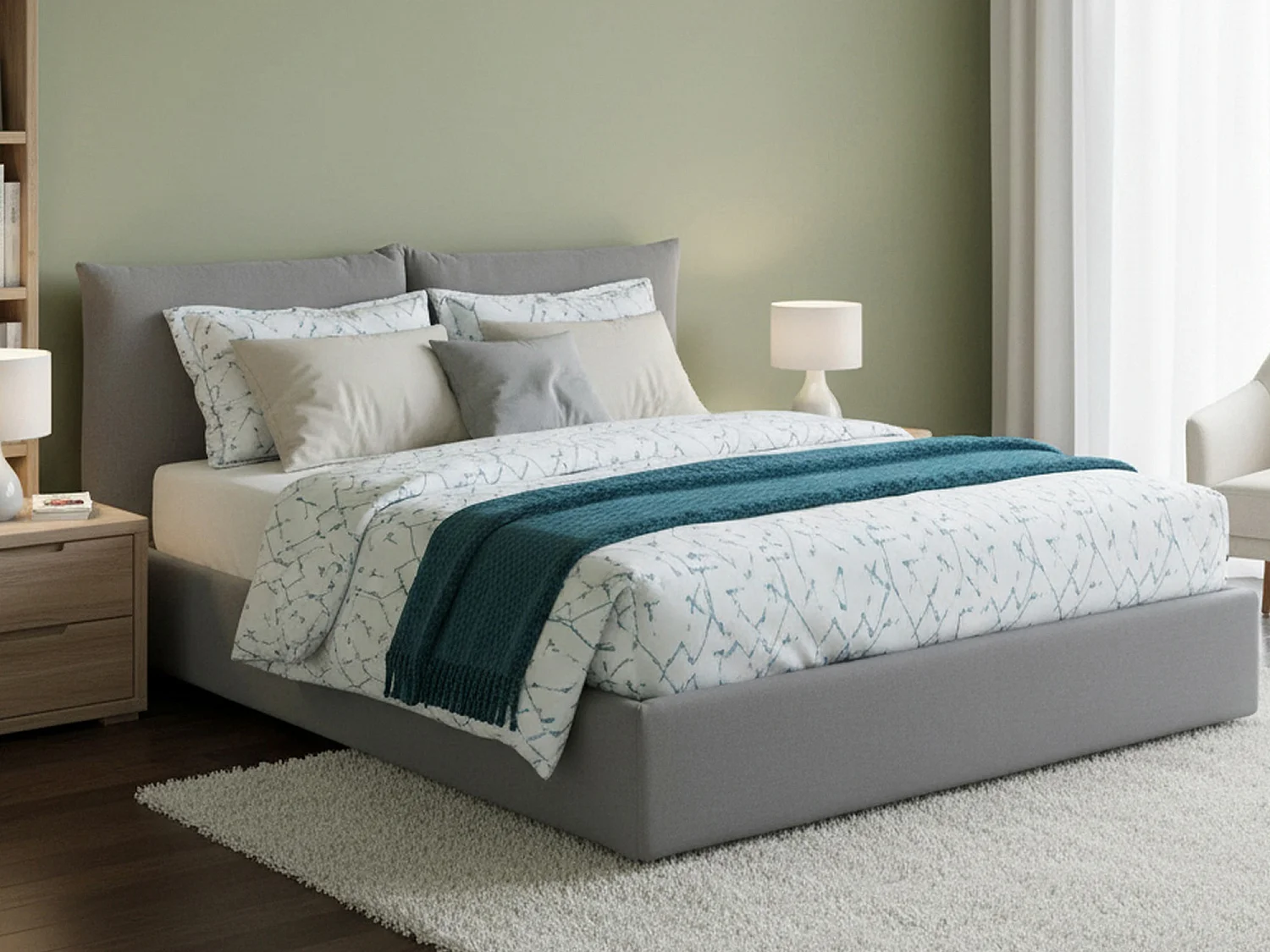 Lit double Gabriella, Lit coffre avec revêtement en tissu, 100% Made in Italy, Ouverture frontale, adapté pour matelas 160x200 cm, Gris