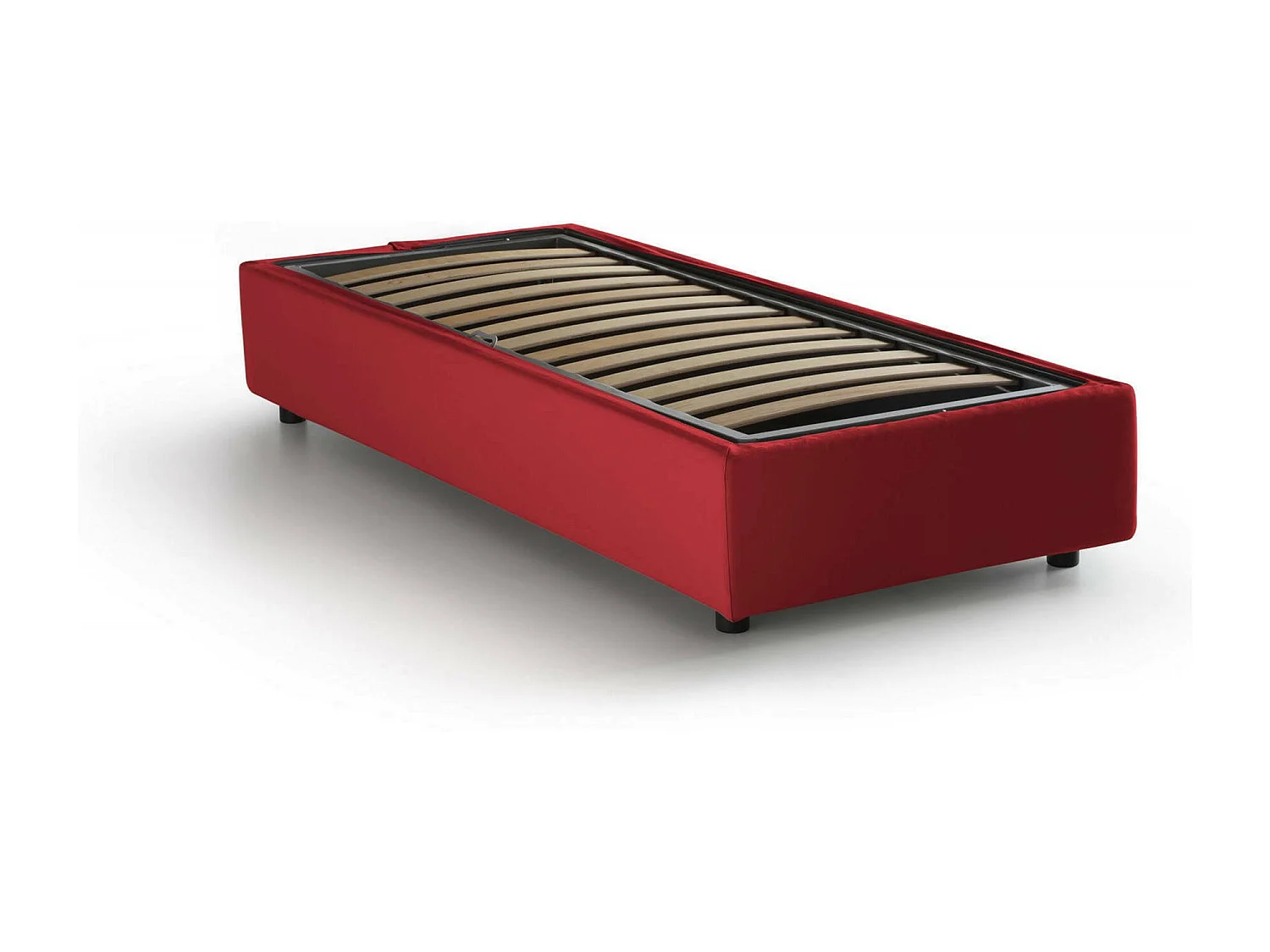 Cama de solteiro Caterina, Cama de armazenamento com forro de tecido, 100% Fabricado na Itália, Abertura frontal, adequada para colchão de 80x200 cm, Vermelho