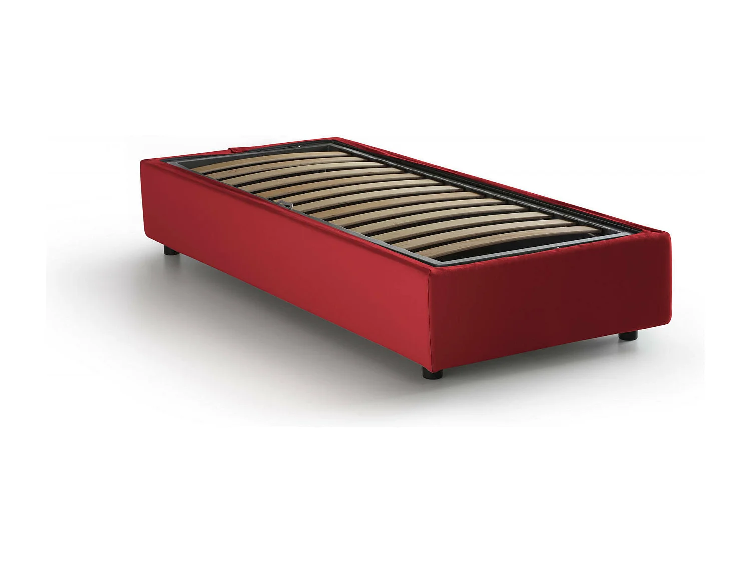 Cama de solteiro Caterina, Cama de armazenamento com forro de tecido, 100% Fabricado na Itália, Abertura frontal, adequada para colchão de 80x200 cm, Vermelho