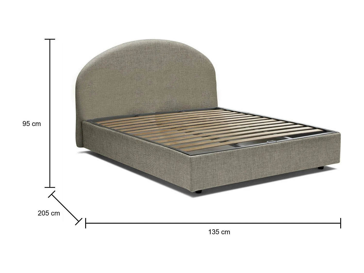 Lit queen size Concetta, lit coffre avec revêtement en tissu, 100% Made in Italy, ouverture frontale, adapté pour matelas 120x190 cm, gris tourterelle