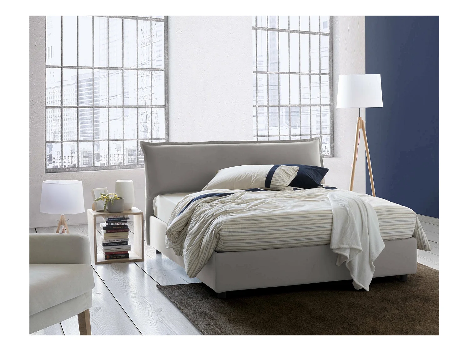 Cloe tweepersoonsbed, Opbergbed met afneembare hoes met gestoffeerd hoofdbord en opbergbedframe, 100% Made in Italy, geschikt voor matras 160x200 cm, Grijs