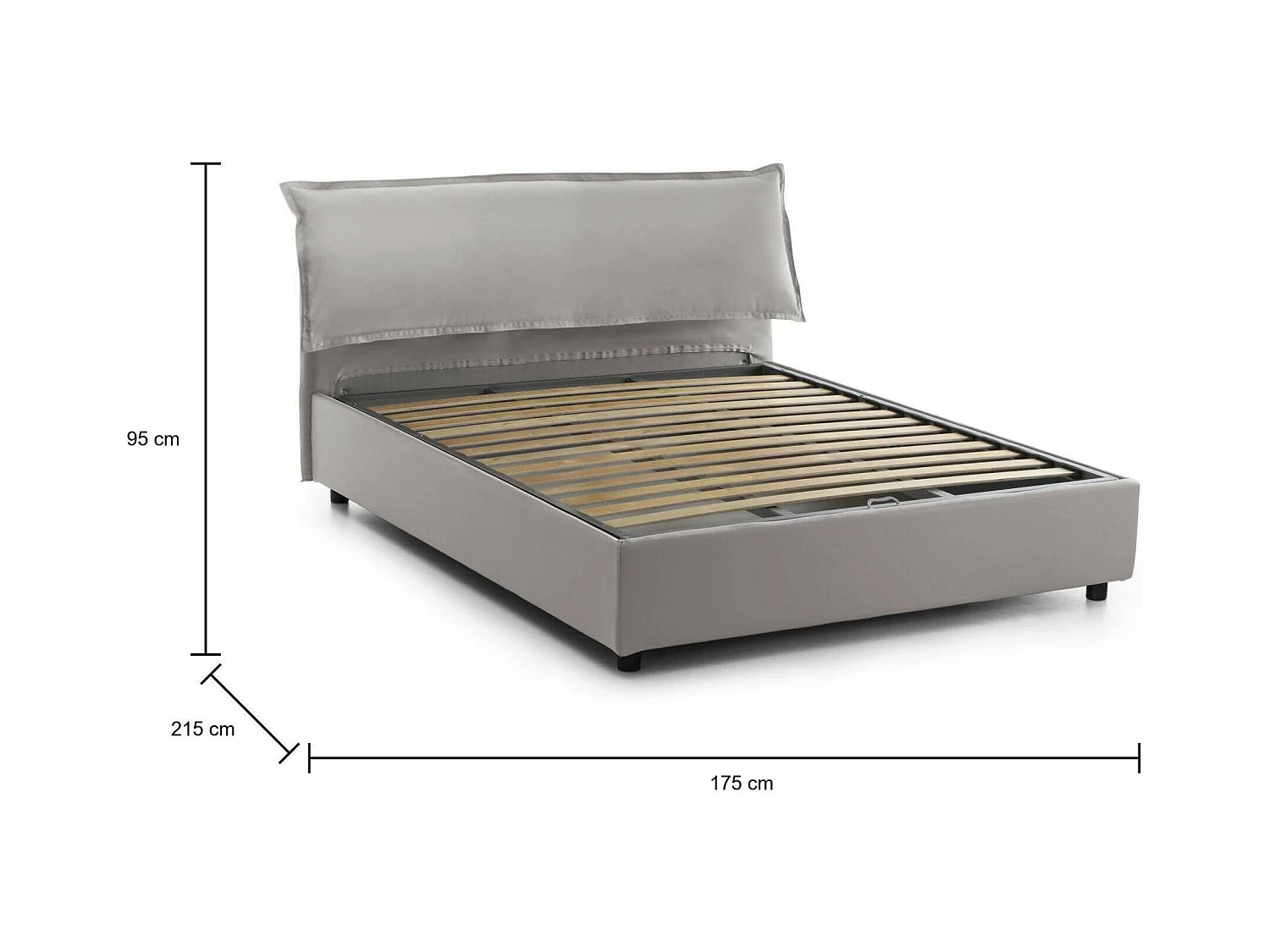 Cloe tweepersoonsbed, Opbergbed met afneembare hoes met gestoffeerd hoofdbord en opbergbedframe, 100% Made in Italy, geschikt voor matras 160x200 cm, Grijs