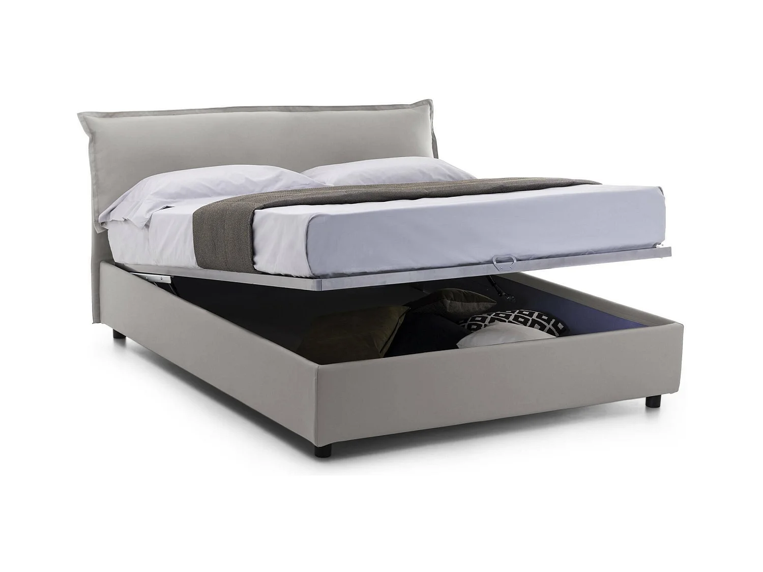 Cloe tweepersoonsbed, Opbergbed met afneembare hoes met gestoffeerd hoofdbord en opbergbedframe, 100% Made in Italy, geschikt voor matras 160x200 cm, Grijs