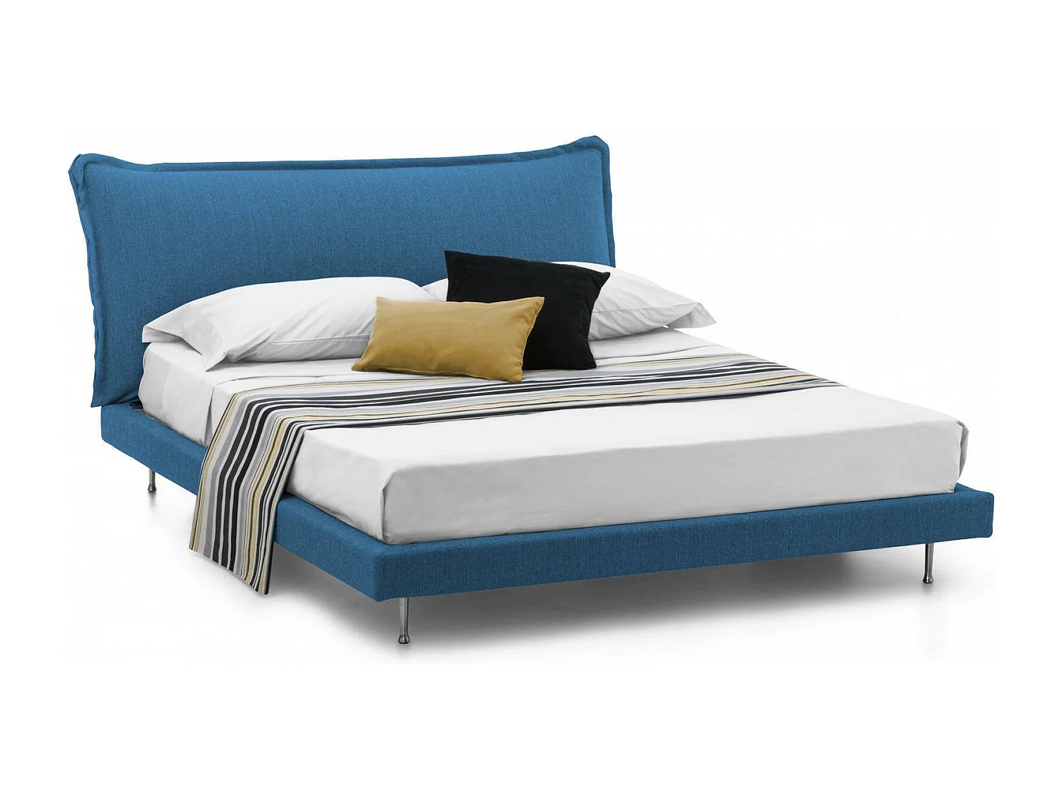 Anika Doppelbett, Festbett mit Stoffbezug und Kopfteil, 100 % Made in Italy, geeignet für Matratze 160x190 cm, Blau